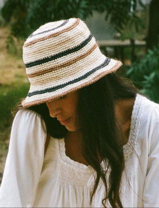  민가 버킷햇 밍가 스트라이프 크로셰 아가베 버킷햇