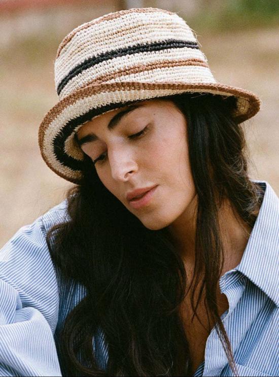  민가 버킷햇 밍가 스트라이프 크로셰 아가베 버킷햇 - MINGA