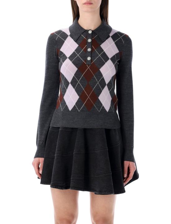  셀프 포트레이트 스웨터 아가일 니트 점퍼  그레이