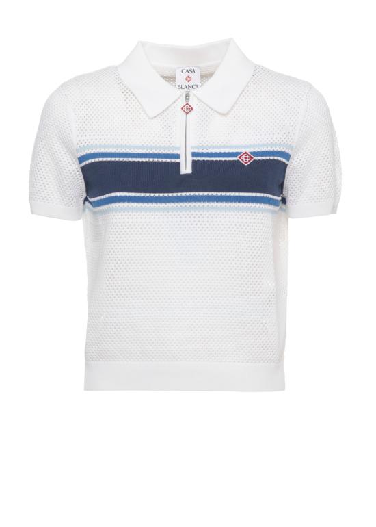 26SS 카사블랑카 폴로 티셔츠 WSS26KW126201 BLEND WHITE BLUE Bianco