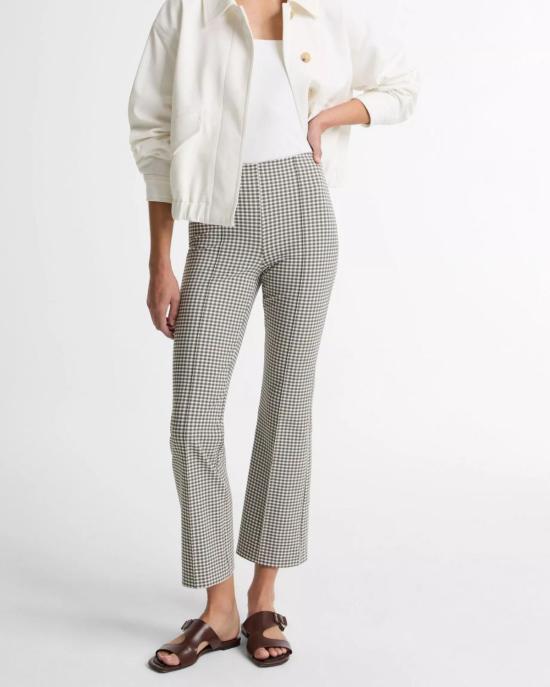  빈스 크롭 팬츠 니키 미드라이즈 깅엄 크롭 플레어 팬츠 타페나드 깅엄 - VINCE