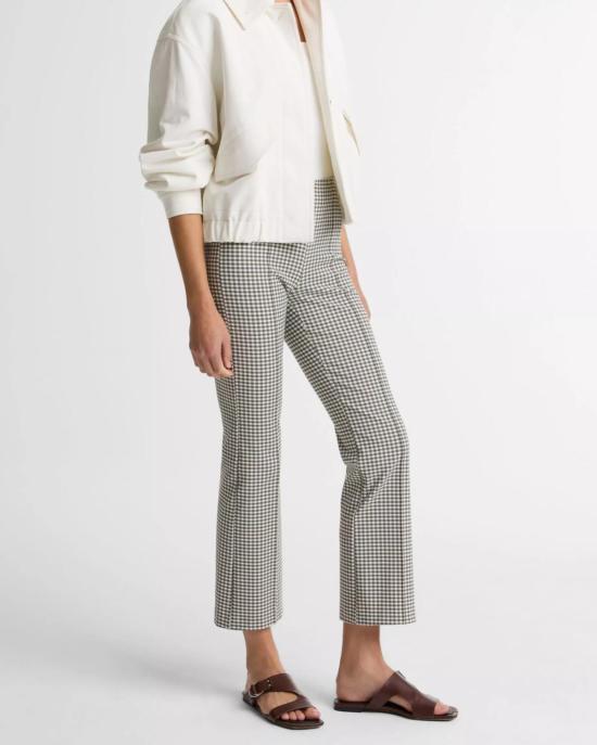  빈스 크롭 팬츠 니키 미드라이즈 깅엄 크롭 플레어 팬츠 타페나드 깅엄 - VINCE