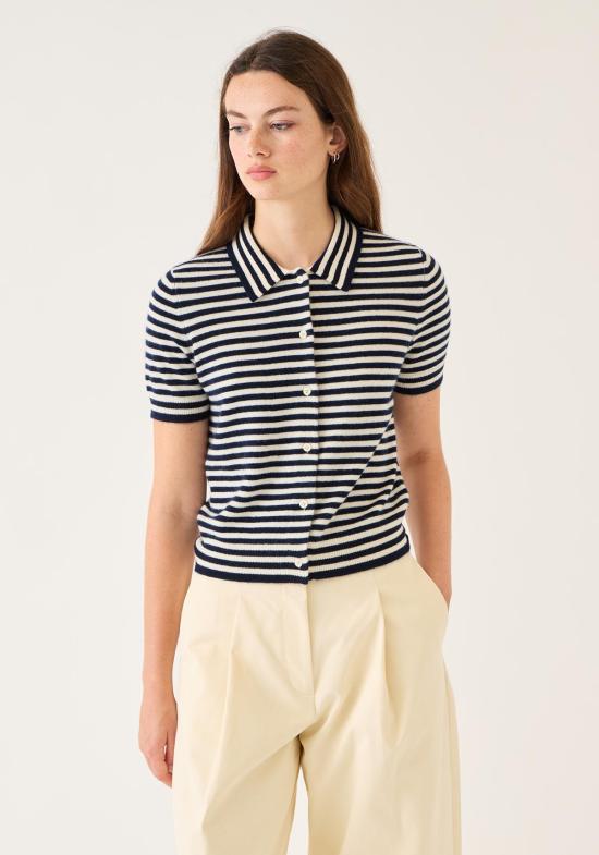  데미리 뉴욕 가디건 데밀리 레슬리 스트라이프 캐시미어  아이보리/네이비 - DEMYLEE