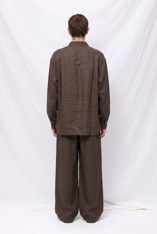  아모멘토 긴팔 셔츠 린넨 오버사이즈  카키 그레이 - AMOMENTO