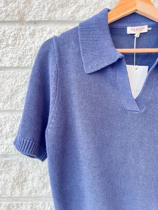  데미리 뉴욕 폴로 티셔츠 데밀리 크리스 코튼 린넨 탑 인디고 - DEMYLEE