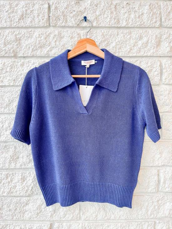  데미리 뉴욕 폴로 티셔츠 데밀리 크리스 코튼 린넨 탑 인디고