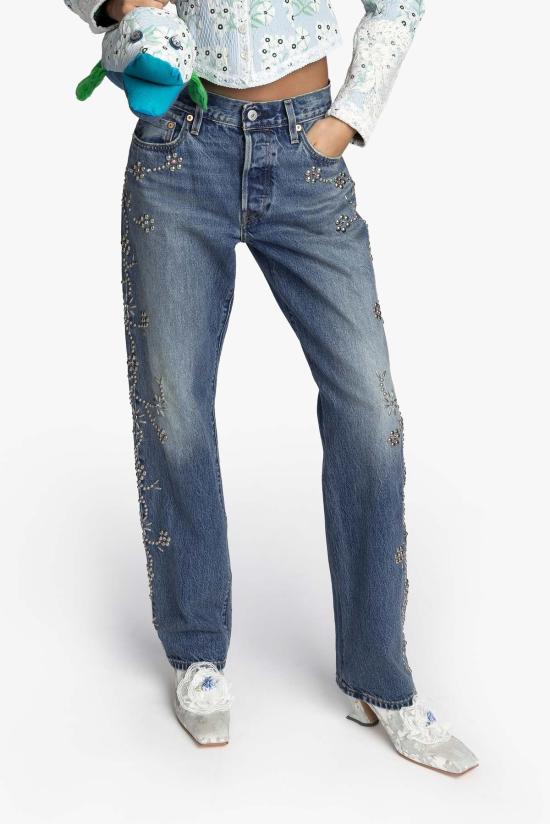  안나 수이 데님 팬츠 스터드 장식 데님 진