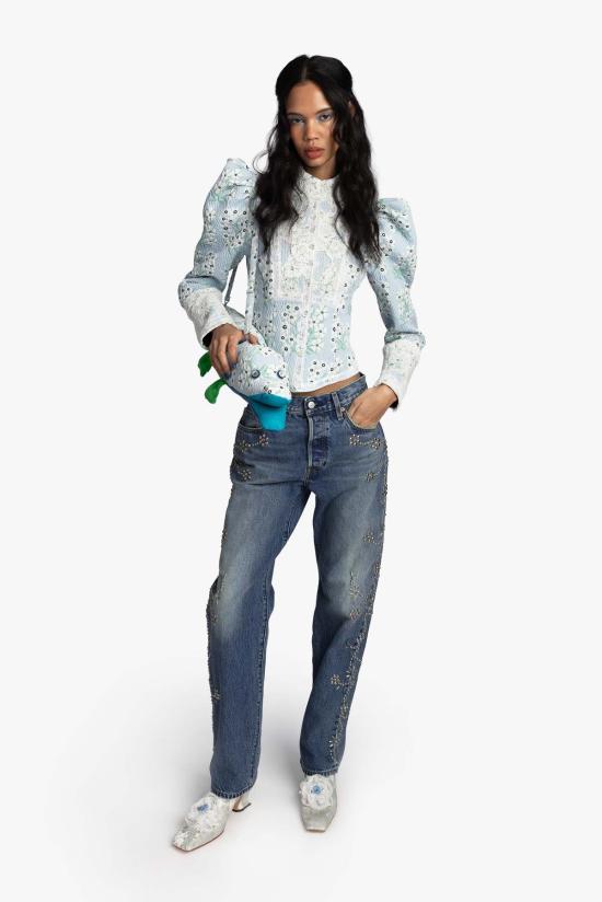  안나 수이 데님 팬츠 스터드 장식 데님 진 - ANNA SUI