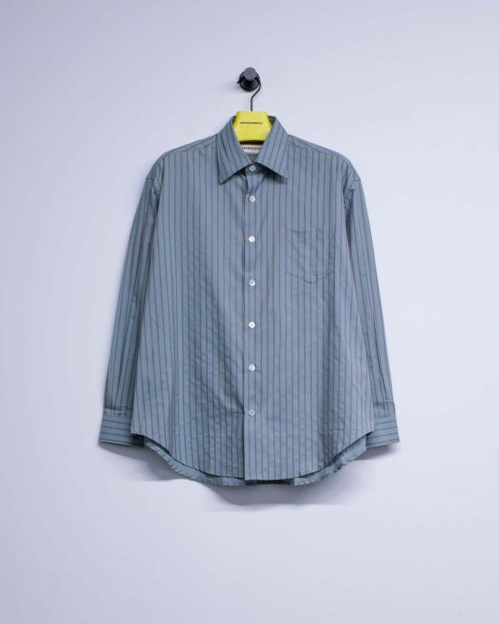  나마체코 긴팔 셔츠 아쿠아마리나 & 그라나타 스트라이프 코튼 콜트 셔츠
