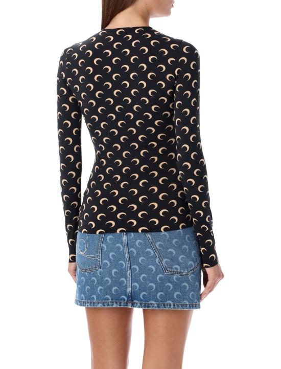  마린세르 긴팔 티셔츠 마린 세르 문 라운드넥 세컨드 스킨 탑 블랙 문 탠 - MARINE SERRE