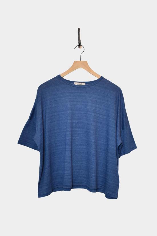  이치 앤티퀴트 스웨터 이치 앤티퀴츠 반팔 니트 린넨 풀오버 블루