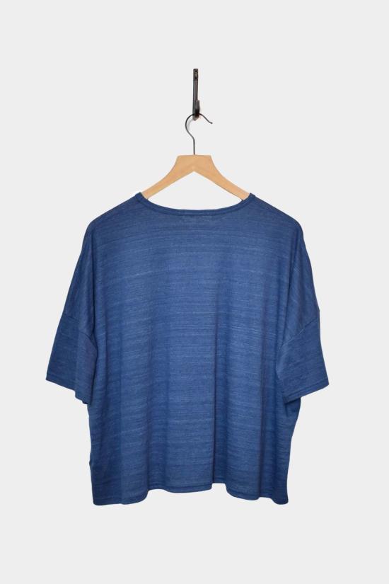  이치 앤티퀴트 스웨터 이치 앤티퀴츠 반팔 니트 린넨 풀오버 블루 - ICHI ANTIQUITES