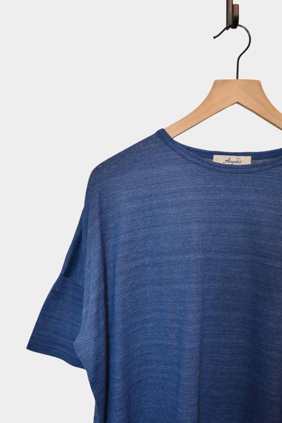  이치 앤티퀴트 스웨터 이치 앤티퀴츠 반팔 니트 린넨 풀오버 블루 - ICHI ANTIQUITES