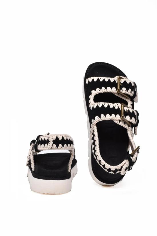 25SS 모우 샌들 웨지  스웨이드 로프 - 블랙/화이트 - MOU