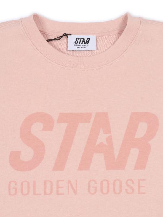  [키즈] 골든구스 풀오버 골든 구스 스타 걸즈 크루넥 레귤러 스웨트셔츠, 새 로고 프린트 핑크 - GOLDEN GOOSE