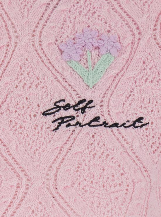  셀프 포트레이트 가디건 핑크 포인트엘 니트 반팔 탑 - SELF PORTRAIT