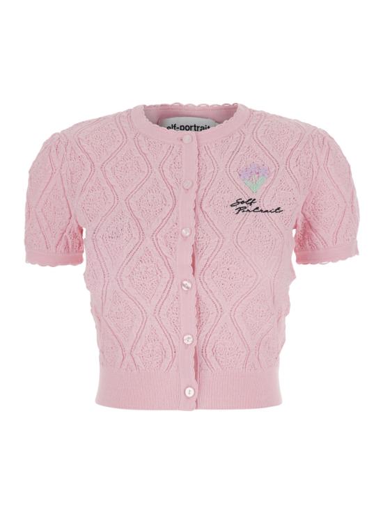  셀프 포트레이트 가디건 핑크 포인트엘 니트 반팔 탑