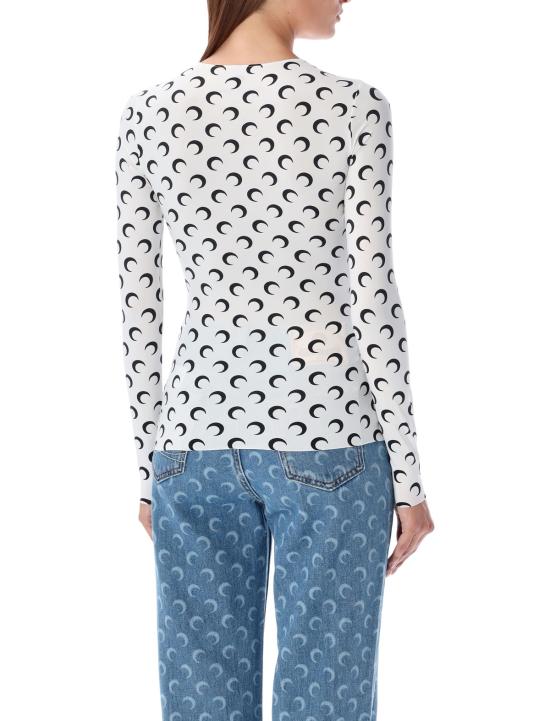  마린세르 긴팔 티셔츠 마린 세르 문 라운드넥 세컨드 스킨 탑 화이트 블랙 문 - MARINE SERRE