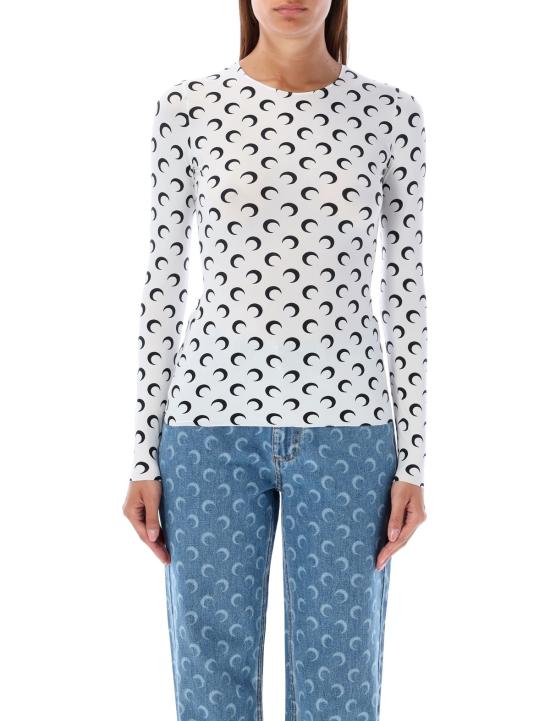  마린세르 긴팔 티셔츠 마린 세르 문 라운드넥 세컨드 스킨 탑 화이트 블랙 문