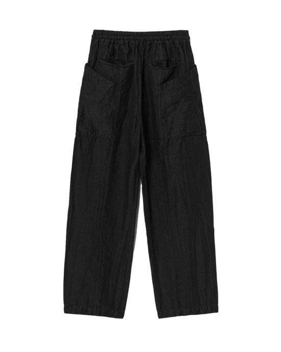  꼼데가르송 스트레이트 팬츠 Comme Des Garçons 블랙 폴리에스테르 리넨 개버딘 가먼트 다이 - COMME DES GARCONS