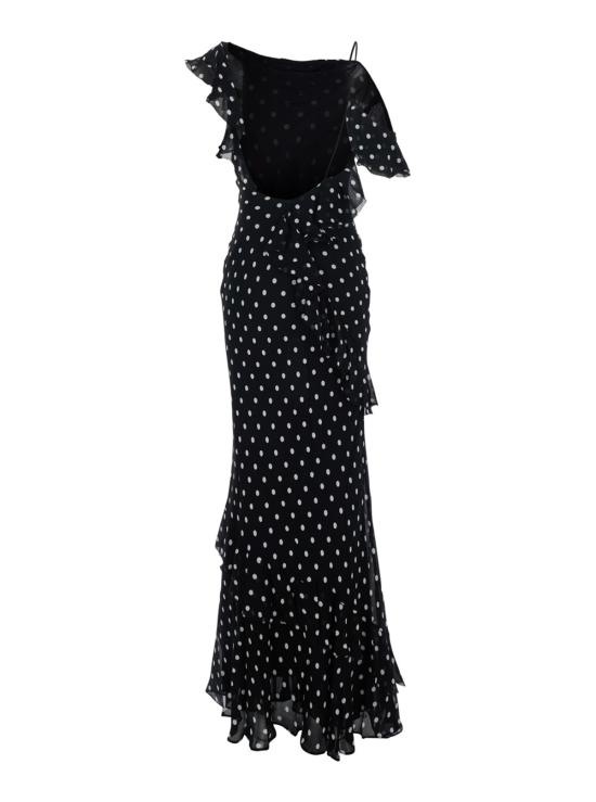  셀프 포트레이트 롱 원피스 롱 폴카 도트 브이넥 조젯 드레스 블랙 - SELF PORTRAIT