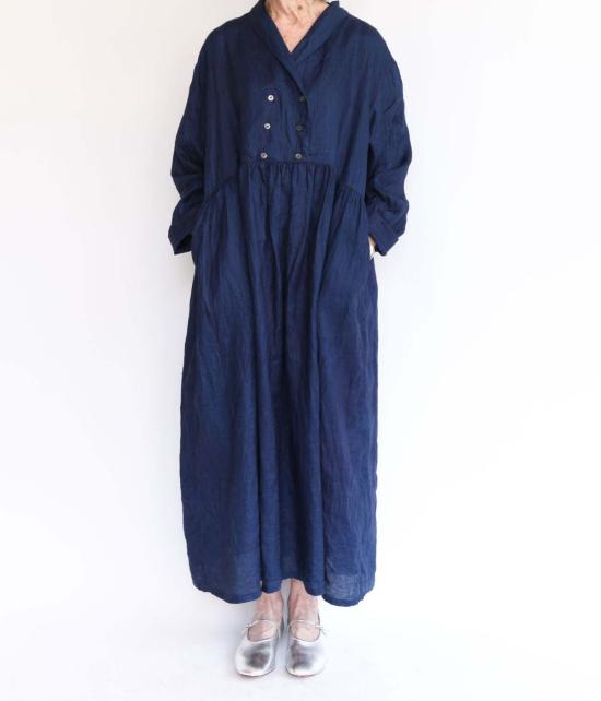  이치 앤티퀴트 롱 원피스 Ichi Antiquites 인디고 리넨 드레스