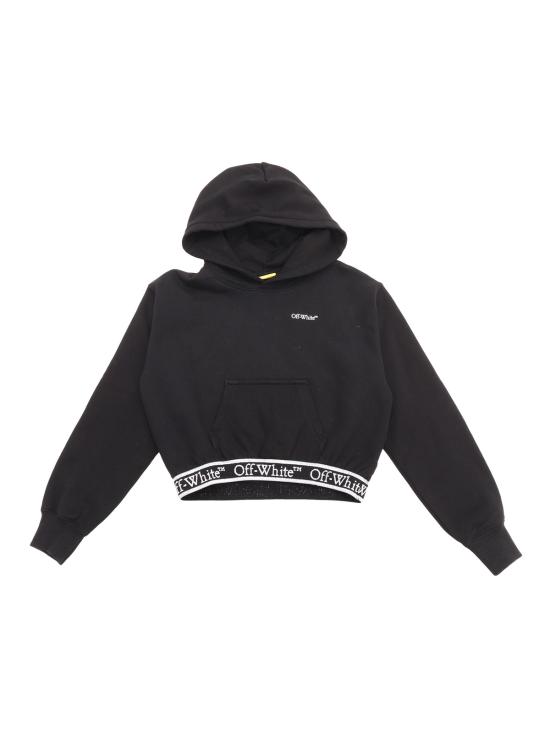  오프화이트 스웨터 북키쉬 로고밴드 후드티 크롭 스웨트셔츠 블랙 - OFF WHITE