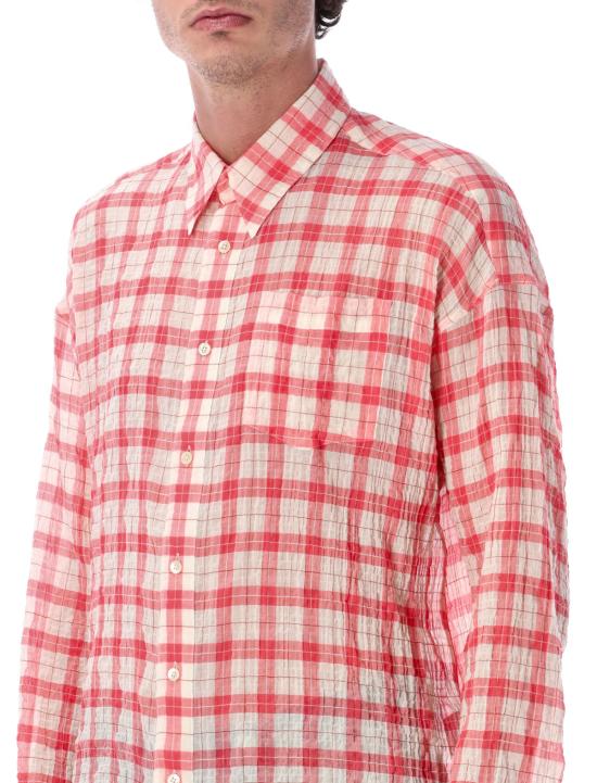  선플라워 긴팔 셔츠 해바라기 무늬 루즈핏 셔츠 핑크 체크 - SUNFLOWER