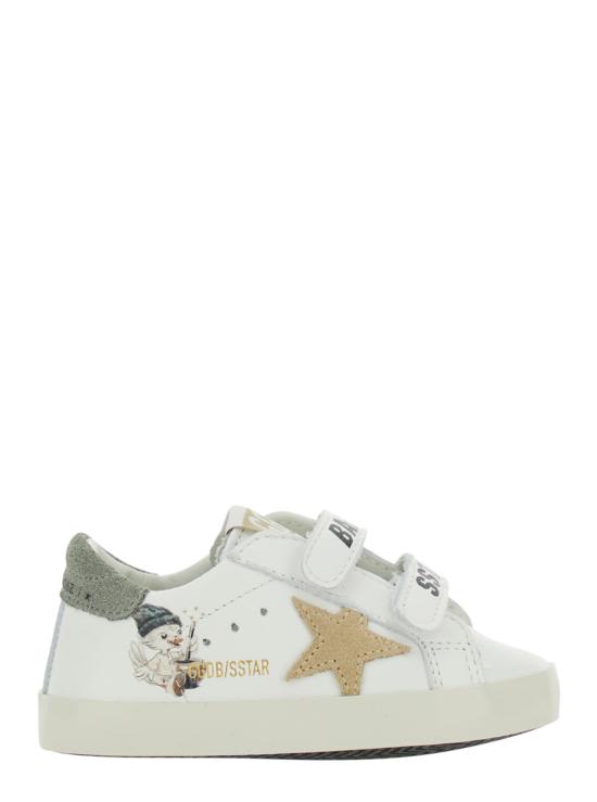  [키즈] 골든구스 스니커즈 골든 구스 키즈 베이비 스쿨 세트, 나파 가죽 갑피에 프린트와 시그니처 스타 헬 스니커즈 화이트 색상