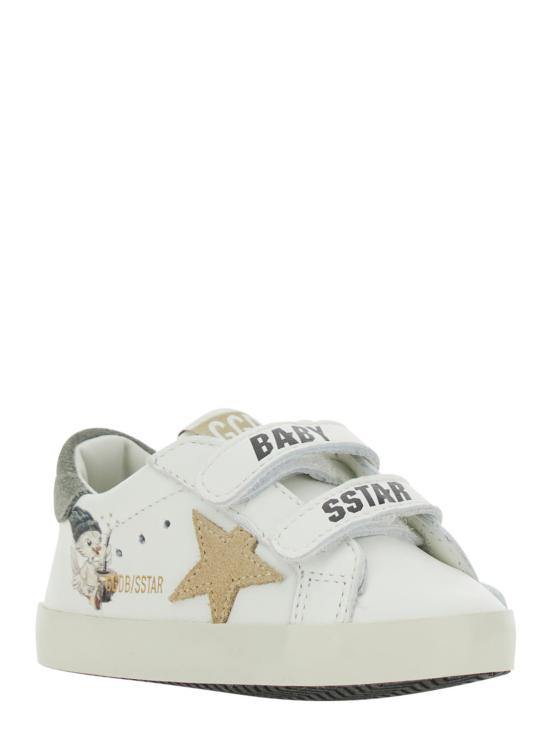  [키즈] 골든구스 스니커즈 골든 구스 키즈 베이비 스쿨 세트, 나파 가죽 갑피에 프린트와 시그니처 스타 헬 스니커즈 화이트 색상 - GOLDEN GOOSE