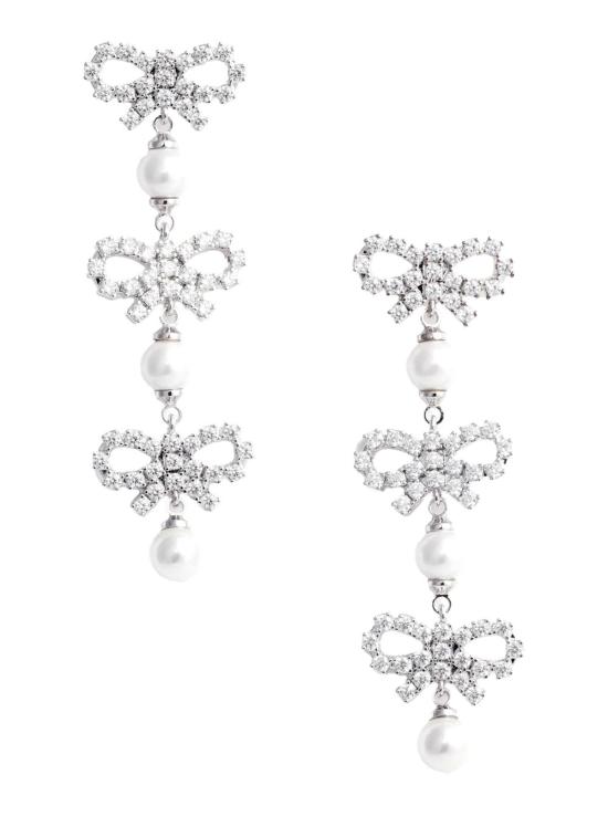  셀프 포트레이트 이어링 메탈릭 티어드  (리본 참 및 크리스탈 장식, 황동 소재)