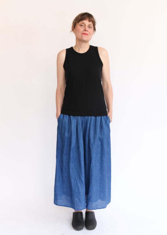  이치 앤티퀴트 롱 스커트 Ichi Antiquites 인디고 리넨 - ICHI ANTIQUITES