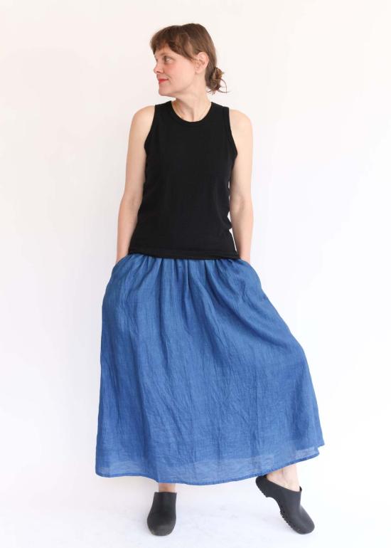  이치 앤티퀴트 롱 스커트 Ichi Antiquites 인디고 리넨 - ICHI ANTIQUITES