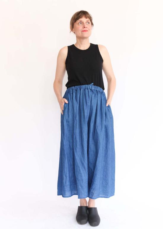  이치 앤티퀴트 롱 스커트 Ichi Antiquites 인디고 리넨