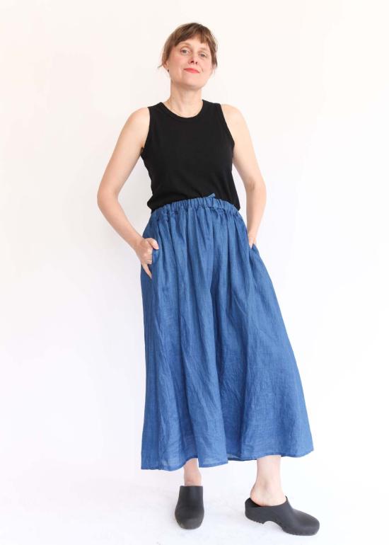  이치 앤티퀴트 롱 스커트 Ichi Antiquites 인디고 리넨 - ICHI ANTIQUITES