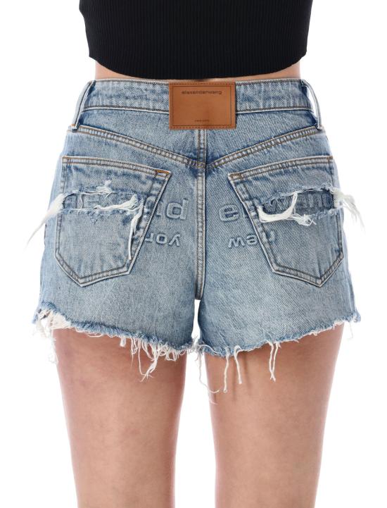  알렉산더 왕 데님 숏팬츠 로고가 새겨진 해진 데님 반바지, 라이트 인디고 색상 - ALEXANDER WANG