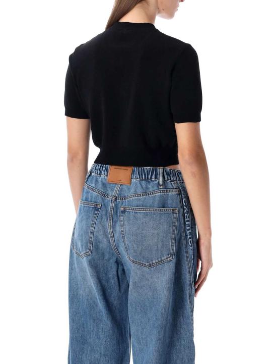  알렉산더 왕 스웨터 로고가 있는 크롭 립 셰닐  블랙 - ALEXANDER WANG