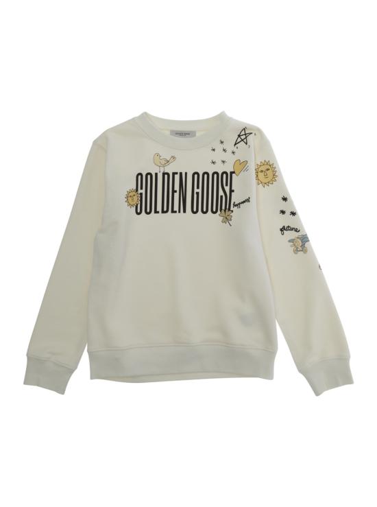  [키즈] 골든구스 풀오버 골든 구스 키즈 크루넥 프린트 및 자수 낙서 스웨트셔츠 화이트