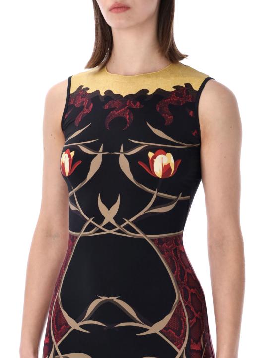  마린세르 롱 원피스 마린 세르 플로럴 프린트 롱 드레스 블랙 레드 - MARINE SERRE