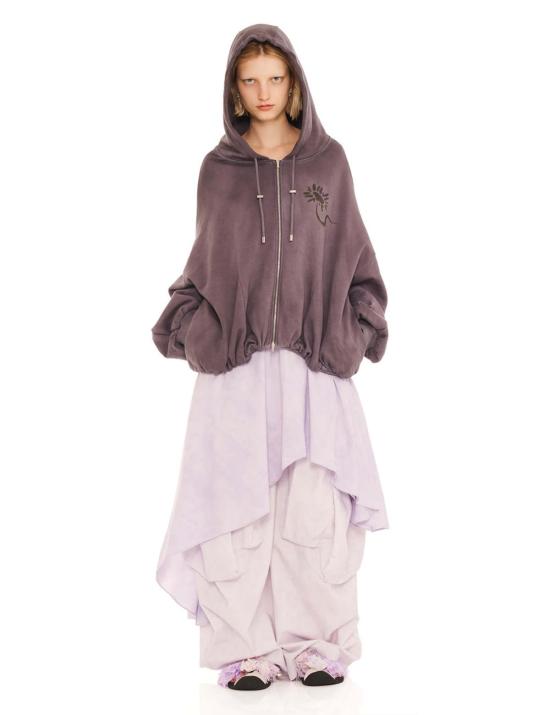  콜리나 스트라다 후드 티셔츠 차콜 데이지 개더드 지퍼업 후디 - COLLINA STRADA