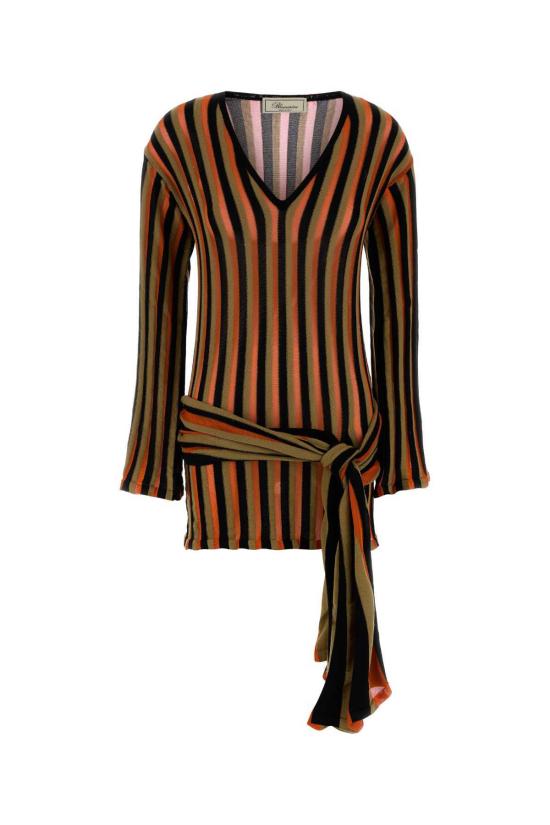  블루마린 숏 원피스 자수 니트 미니 드레스