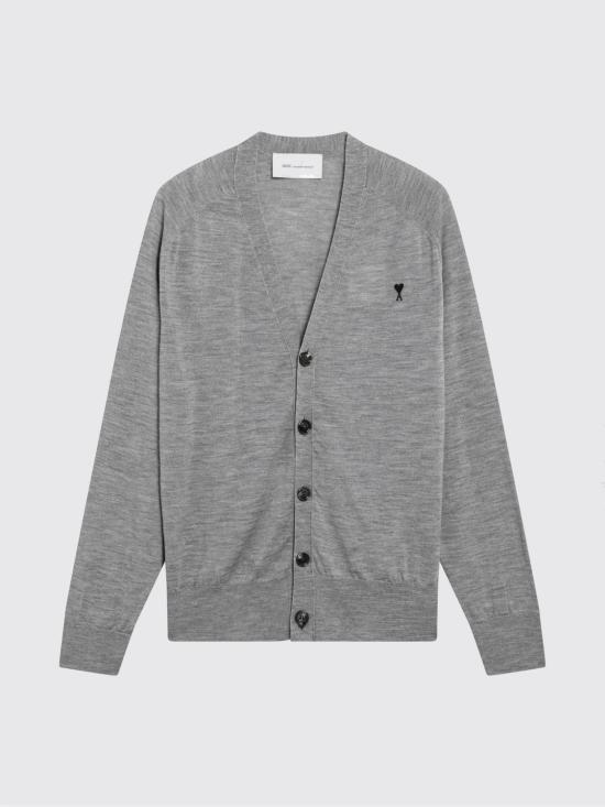 26SS 아미 톤온톤 하트 로고 알렉산드레 마티우시 울 가디건 HKC384KN00390 504 Grey - AMI