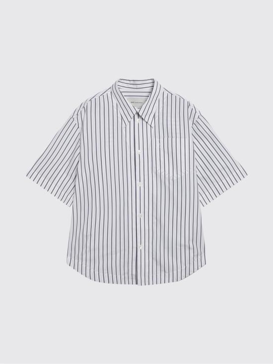 26SS 아미 스트라이프 코튼 숏슬리브 아미 드 하트 와이드 셔츠 USH809CO0220A 074 White - AMI