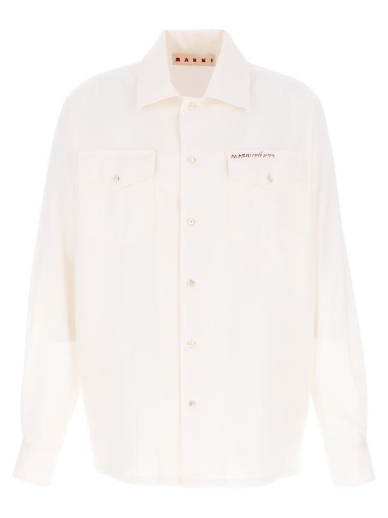  마르니 블라우스 트로피컬 울 버진 울 셔츠 화이트