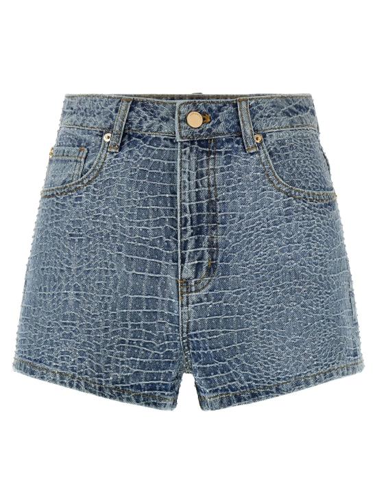  셀프 포트레이트 데님 숏팬츠 라인스톤 크록 효과 코튼 데님 버뮤다 쇼츠 라이트 블루