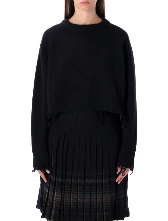  로우클래식 스웨터 로우 클래식 데미지드 울 블렌드 크롭 풀오버  블랙