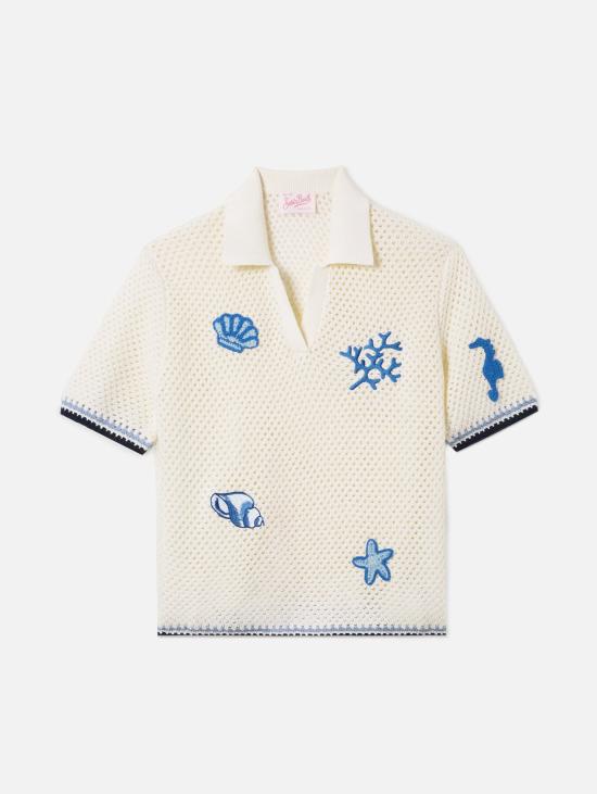 26SS 세인트바쓰 폴로 티셔츠 Maglia Traforata con Patch Bianco 폴로 셔츠 - MC2 SAINT BARTH