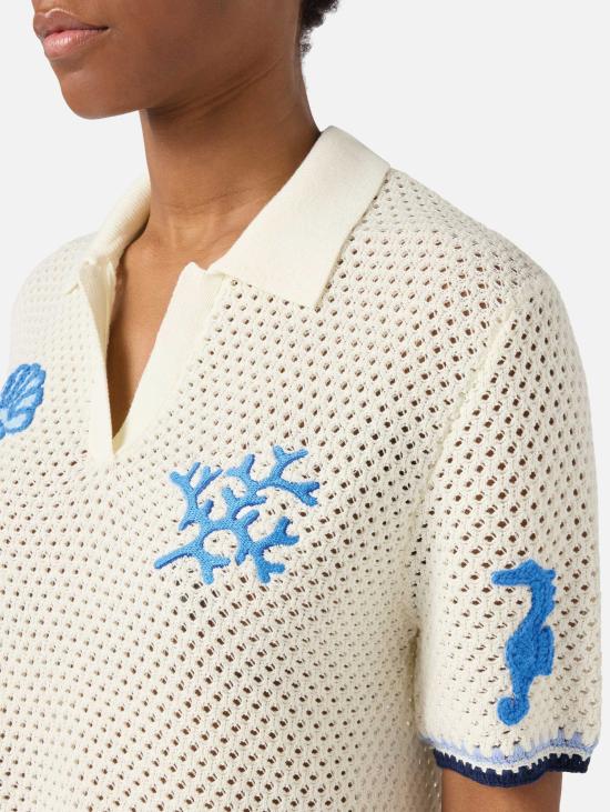 26SS 세인트바쓰 폴로 티셔츠 Maglia Traforata con Patch Bianco 폴로 셔츠 - MC2 SAINT BARTH