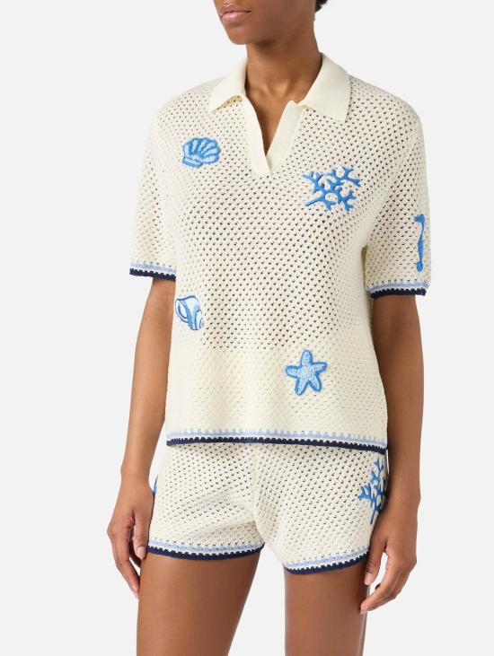 26SS 세인트바쓰 폴로 티셔츠 Maglia Traforata con Patch Bianco 폴로 셔츠