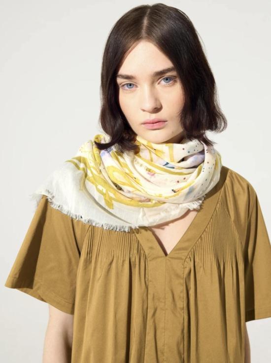  Cotélac 머플러/스카프 코텔락 프린트 화이트 코튼 및 실크 스카프